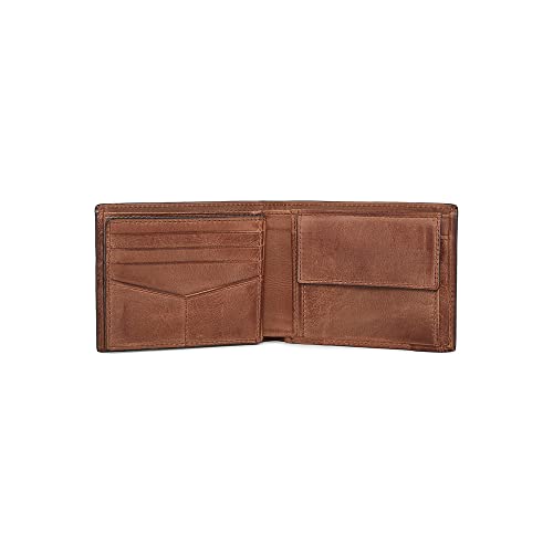 Image of Fossil Men's Wallet, Derrick Leather RFID-Blocking Wallet, Bifold with Coin Pocket, Brown