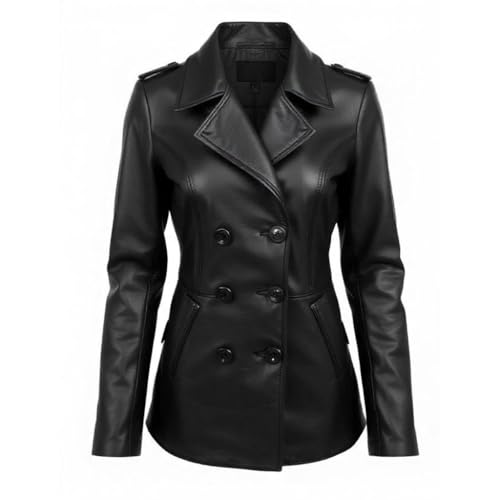 Buy & Catch Online Store Leather Car Coats for Womens - Black Real Long Leather Jacket Women (Black, XL)