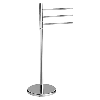 Foto di Pratiko Life Piantana Porta Asciugamani a 3 Braccia, Acciaio, Metallo Cromato Antiruggine, Portasciugamani da Terra con Base Pesante, Bagno Cromo Acciaio