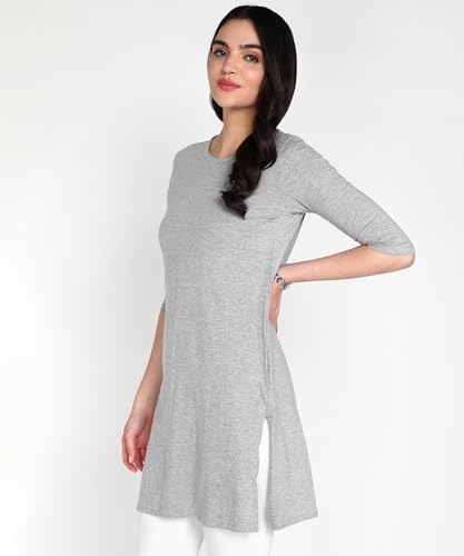Image of FLEXIMAA Women's Cotton Plain Round Neck 3 /4 Sleeve Long Top