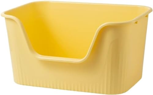 Piulta 猫トイレ 超大型猫用トイレ 猫 トイレ オープンタイプ 大きい猫 多猫 猫用トイレ本体 簡単掃除 清潔 ねこ トイレ 大きい 飛散防止 一体成形(猫砂べらを送ります) (イエロー,M:55*41*27cm)