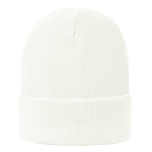 Zando Womens Satin Lined Beanie For Women Warm Beanies Womens Winter Beanies For Women Knit Hats For Women Unisex Cuffed Skull Caps For Men Thick Satin Lined Winter Hats For Women Men White Beanie Hat #TOP4