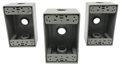 Sealproof 1-Gang 3 1/2-Inch Holes Weatherproof Rectangular Exterior Electrical Outlet Box with 3 Outlet Holes, Three 1/2" Holes, Single Gang, UL Listed, 3-Pack