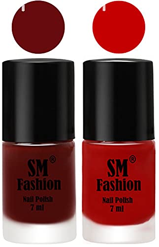 Image of Long Lasting Nail Polish | Nail Paint Combo 7 ml Each) - Set of 2 Wine Red-Orange