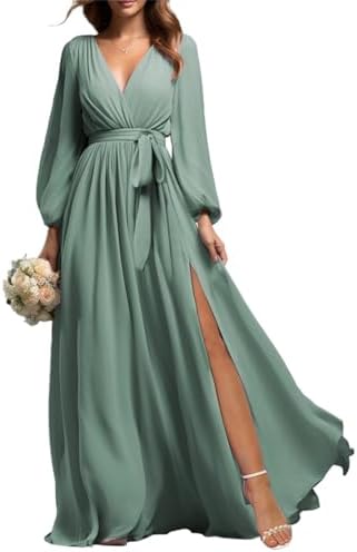 Women's Chiffon V Neck Long Sleeve Slit Formal Evening Dress Eucalyptus 48 : Amazon.com.be: Fashion Women's Chiffon V Neck Long Sleeve Slit Formal Evening Dress Eucalyptus 48 : Amazon.com.be: Fashion