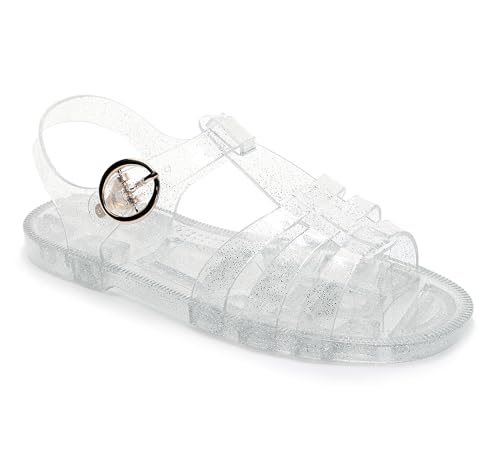 Image of Toddler Sandals Jelly Shoes Girls Unisex Boy Flat Retro Slides Clear Kids Water Slippers Slingback Summer Beach Size 8 Adjustable Buckle Glitter Dress Soft
