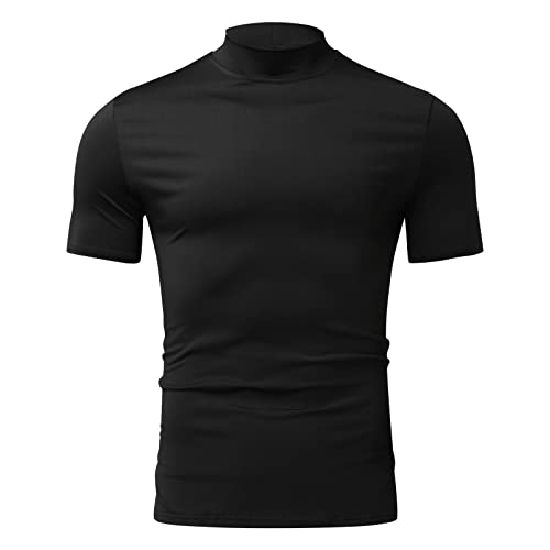 Short Sleeve Turtleneck Men Fall Thermal High Collar Pullover Solid Tops Casual Turtleneck Mock Neck Slim T Shirt2