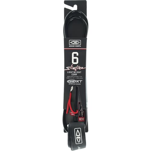 Ocean & Earth One XT Slimline Lightweight Comp Black Surfboard Leash - 6'