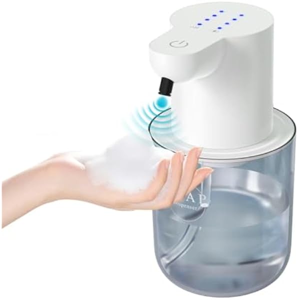 Automatyczny Dozownik Piany Myjącej 400ml, Bezdotykowy z Czujnikiem, 4 Poziomy Regulacji, Wodoodporny IPX5, Ładowanie USB, Do Łazienki i Kuchni, Montaż Ścienny (Bez Wiercenia) - Biały