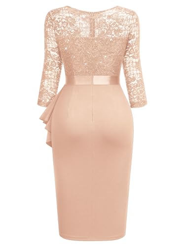Image of Miusol Women's Retro V Neck Floral Lace Ruffle Style Cocktail Party Dress