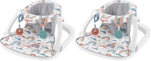 Image of Fisher-Price Portable Baby Chair Sit-Me-Up Floor Seat with Developmental Toys & Machine Washable Seat Pad, Rainbow Showers (Pack of 2)