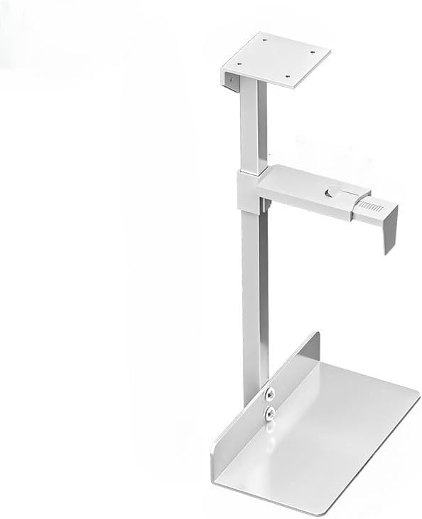 Desk Accessories Universal PC Case Holder, CPU Stand Mount Under Desk and Wall, Adjustable Steel PC Tower Mount Home Use(White)