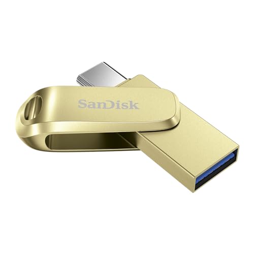 Image of SanDisk Mobile Pen Drive Luxe 64GB, USB Type A & USB C Connector, Up to 400MB /s R, Gold