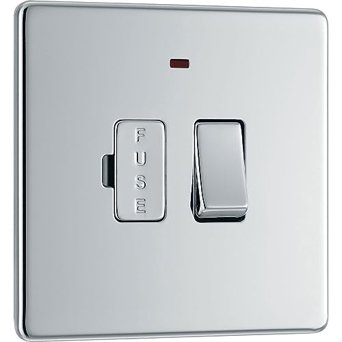 BG Electrical Switched Fused Connection Unit with LED Power Indicator, Fused Spur Switch, Double Pole, Screwless Front Plate, Slim Profile, Premium Flatplate, Polished Chrome, 13A, FPC52