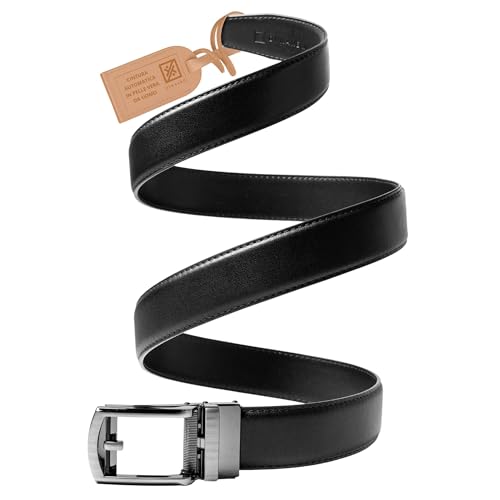 Cintura Uomo Senza Buchi - 35 mm di larghezza, 130 cm di lunghezza - in vera pelle con fibbia automatica, regolazione, accorciabile; elegante per ufficio e uso quotidiano - cintura senza buchi uomo