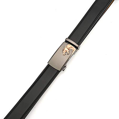 Men's Belt Comfort Leather Dress Luxury Gold/Silver Tiger Wolf Buckle 1 3/8" Adjustable Trim to Fit (X-Black-Gold, Waist Size 22" - 43")3