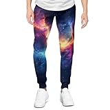 BarbedRose Men Women 3D Printed Sweatpants Funny Joggers Pants Sports Trousers Track Sweatpant,Purple Blue Galaxy,L