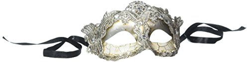 Pure Seasons 4everStore Macrame Lace & Rhinestones Masquerade Mask (Silver)