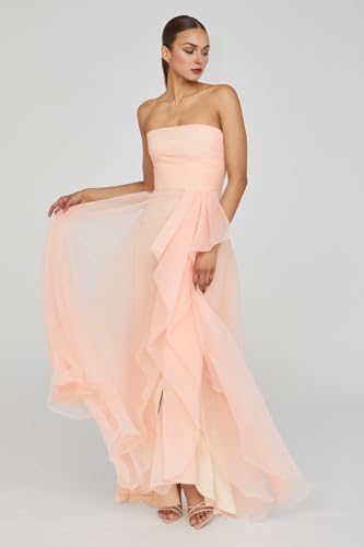 Laces Tulle Prom Dress for Women Ruched A Line Ruffle Evening Dress Strapless Sleeveless Slit Formal Party Gown4