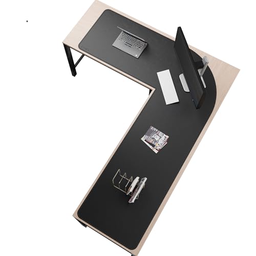 Image of Chihein Leather Desk Mat L Shaped 61 inch x 80.7 inch x 23.6 inch - Big Gaming Corner Desk Pad, Non-Slip Waterproof Surface, Easy to Clean, Perfect for Office, Home (Black)