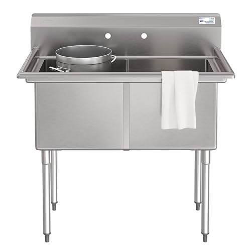 Image of KoolMore 42 in. 18-Gauge 2-Compartment Commercial Sink with Backsplash, Bowl dimensions 18 inchx24 inchx14 inch in Stainless-Steel (KM-SB182414-N3)