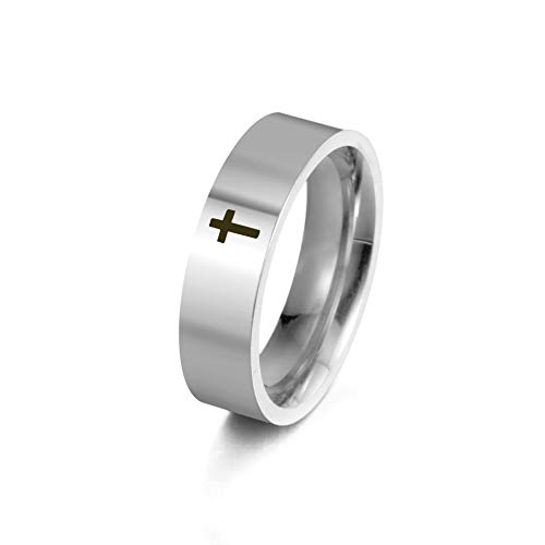 Dreamtimes Anneau de croix anneau en acier inoxydable chrétien jésus-christ seigneur croix anneau prière bijoux pour hommes femmes couleur argent (argent, 17MM)