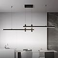HUASHARE Modern Black Linear Pendant Lights Kitchen Island Lighting Minimalist Led Chandeliers Pool Table Light Dimmable Ceiling Hanging Light Fixture Dining Room with Remote Control (47in)
