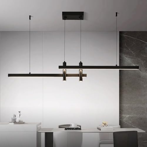 Luces colgantes lineales negras LED para isla de cocina y lámparas de techo para comedor de 47''