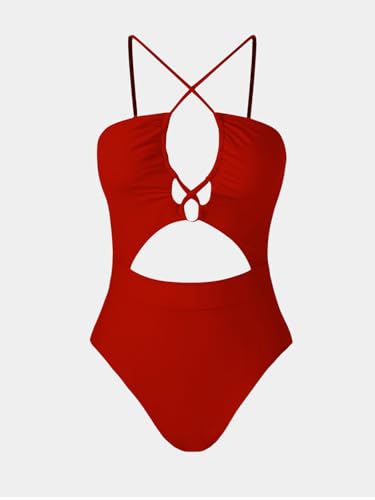 Image of CUPSHE Women's One Piece Swimsuit Sexy Black Cutout Scallop Trim Bathing Suit