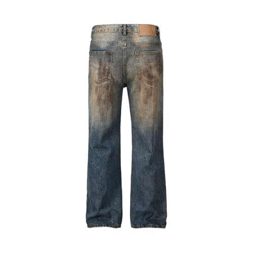 Jeans Pants Trousers Denim Street Trendy Spray Personalized Dirty Hole Retro Straight Leg for Men3