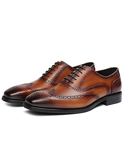 Hallow Unbind Men's Handmade Dress Shoes Full Grain Leather Wingtip Brogue Oxford Formal Shoes For Men 7 Brown #TOP3