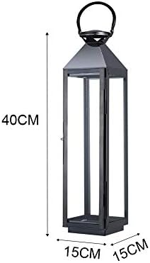 INMOZATA Decorative Lantern Stainless Steel Candle Lantern Glass Garden Lantern Tealight Holder for Wedding Indoor Outdoor Black (15x15x40cm)