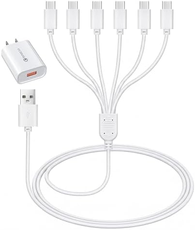 USB C Charger Cable for Rechargeable Under Cabinet Lighting, Motion Sensor Light Charging Cord with 6 Type-C Charging Ports, with Power Adapter