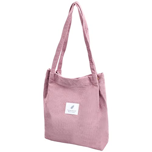 KYSUN Cordtasche für Damen, Tote Handtasche, Umhängetasche Cord Tasche Damen, 68 * 28 cm, für Arbeit Büro Reisen Einkaufen Schule und Alltag (Purpur Rosa)