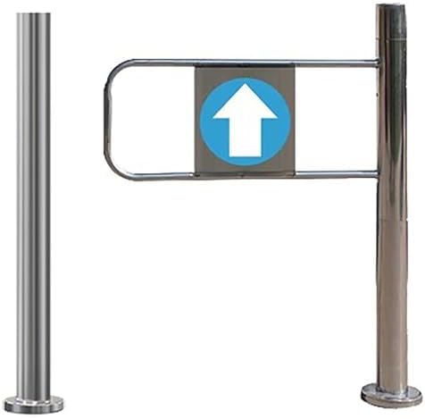 Self-Closing Safety Fence Gate with Post Mount - 90-Degree Manual Swing Door for Industrial, Factory, Supermarket Aisles - One-Way Access (Silver-L, 100x100cm/40x39in)