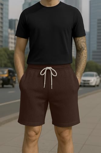 Image of Vogaan Men's Casual Slim Fit Shorts | Stylish Above Knee Shorts with Elastic Waist & Side Pockets Summer Wear for Gym Lounge Travel & Outdoor