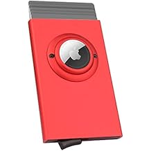 AirTag Card Holder Wallet with AirTag Holder, Pop Up Wallet RFID Blocking Slim Metal Bank Credit Card Case Holds 5 Cards Red