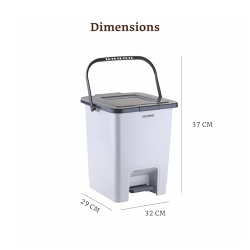 Image of Amazon Brand - Solimo Square Pedal Dustbin (18L) | Hands-Free Trash Bin with Lid | Durable Plastic | Odor Control | Compact Design | For Kitchen, Bathroom & Office | 32.5L x 31.8B x 37.3H cm | Light Grey