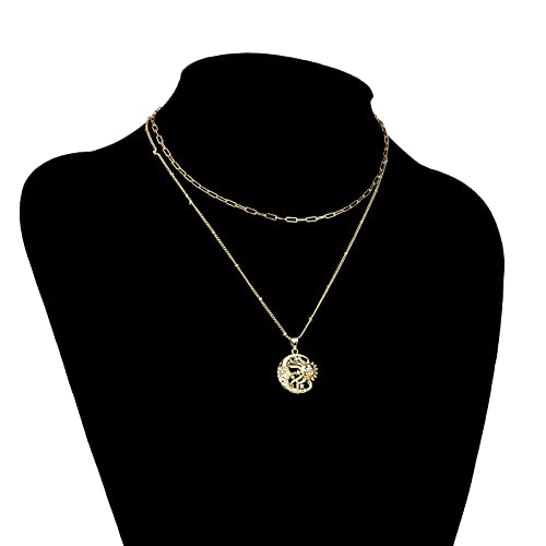 Bermro 18K Evil Eye Necklace Ojo Turco Pendant Necklace Gold Plated Sun Moon Star Necklace For Mother （23-2D #TOP4