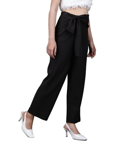 Image of Noble Monk Women Regular Fit Casual Pant | High Waist Trouser | Wide Leg Baggy Korean Pants Trousers for Women Black