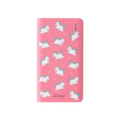 Mr Wonderful Powerbank de 6000 mAh avec Un Design Licornes sur Fond Rose. Capacité de Charge de 3 à 4 et Deux Ports USB MRPWB048