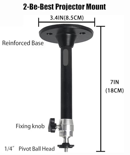 2-Be-Best Mini Projector Ceiling Mount 360° Adjustable Projector Wall Mount Length 7in / 18cm Projectors Mounts Compatible with TMY AuKing HAPPRUN Vankyo Meer ELEPHAS NICPOW Projectors Black - Thumbnail 2