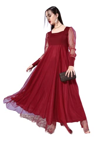 Image of U&F Solid Net Maxi Party Dress