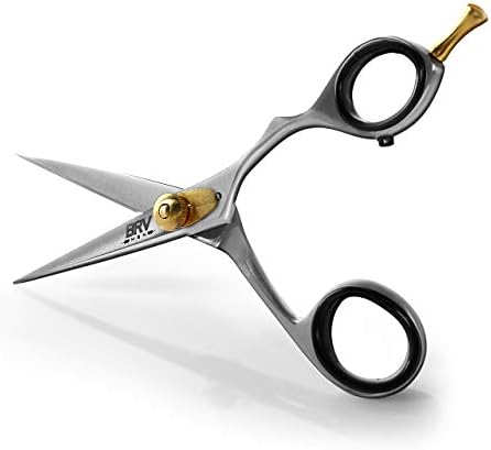 BRV MEN Professional Mustache & Beard Trimming Scissors - 5.5" | High Carbon Stainless Steel & Hammer Forged Mustache Scissors | Razor Sharp Facial Hair Trimming Shears (RIGHT HANDED - Silver)