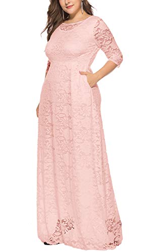 Image of Eternatastic Women's Floral Lace 2 /3 Sleeves Maxi Dress Plus Size Evening Party Dresses