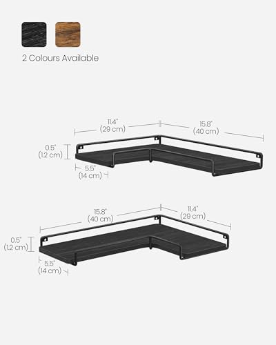 VASAGLE Floating Shelves, Set of 2, L-Shaped Corner Shelves for Wall Corner Wall Shelf, Industrial Style - Image 2