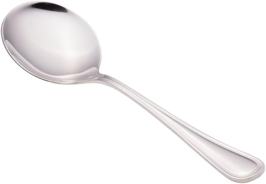 Soro Essentials- 18/8 Stainless Steel Simplicity Bouillon Spoon 2.5mm Set of 12- Serving Utensils Serving Flatware Cutlery Kitchen Tableware Buffet Serving Utensils for Home Kitchen and Restaurant