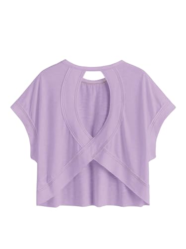 Image of SOLY HUX Women Open Back Tops Workout Backless Tee Casual Athletic Shirts Short Sleeve Oversized Gym T Shirt