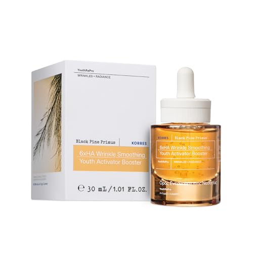 Korres Black Pine Primus 6X Hyaluronic Booster For Wrinkle Smoothing, Anti-Ageing Serum For Youthful Looking Skin, Silicone And Paraben-Free, Vegan, 3