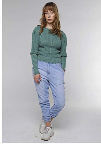 Suéter de Tricot Mangas Bufantes Gola Canoa Sob Verde Claro (M)